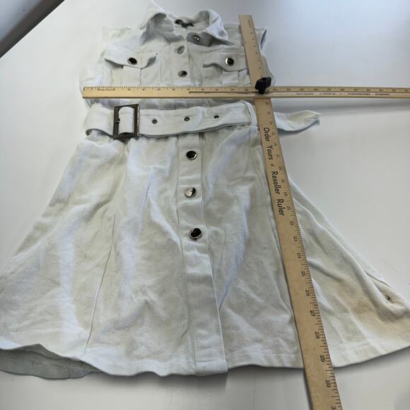Area Stars Dress Womens Large White Denim Shirt Collared Snap Button Mini - Picture 10 of 11